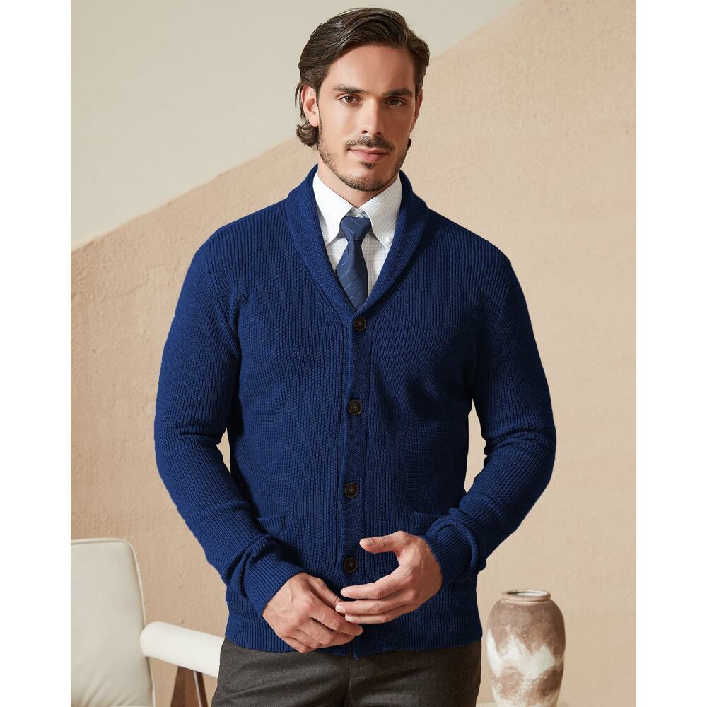 NEW Kallspin Men's Wool Blend Shawl Collar Cardigan Sweater XXL Grandpacore Prep